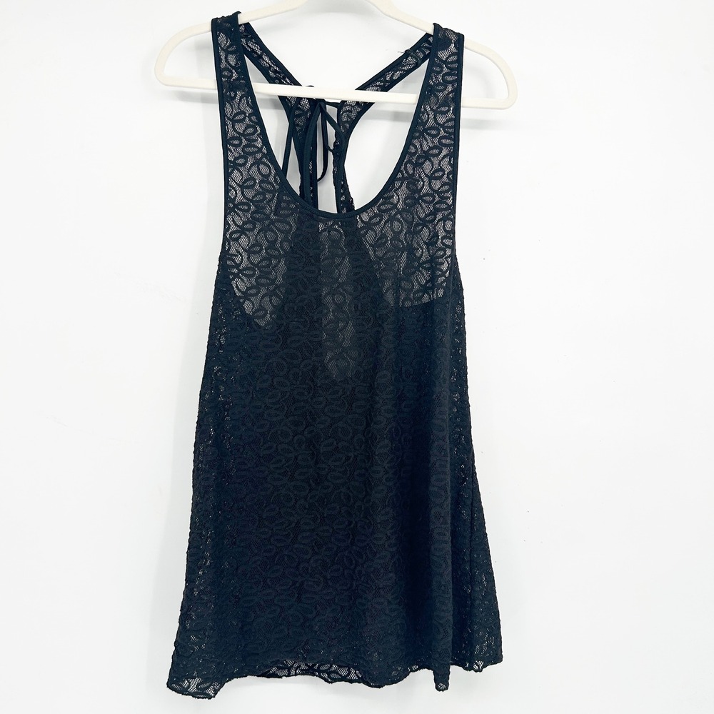Victoria's Secret Womens Black Sheer Lace Racerback Swim Coverup Dress Size S
